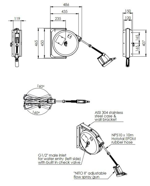 MAXIReel 5R.M20.449 20930020 20930012 (23) Schlauchaufroller, 20m Schlauch, Handbrause NITO-II mit Strahlregler