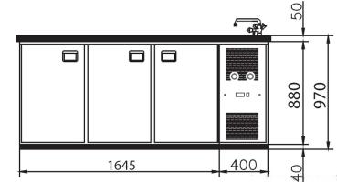 London 304174 04175 (25) K Getränketheke, 1 Becken, 3 Türen, Thekenabdeckung mit Wulstrand
