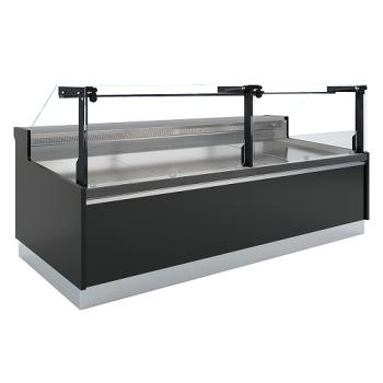 DPT13-V5 (25) Porto Verkaufstheke Umluft, Glasscheibe 90°, mit Reservefach - SCHWARZ