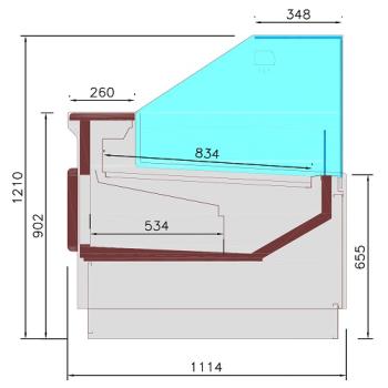DPT13-V5 (25) Porto Verkaufstheke Umluft, Glasscheibe 90°, mit Reservefach - SCHWARZ