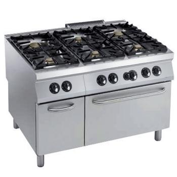 G22/6BFA12-N (25) Gasherd 6 Brenner auf Gasbackofen GN2/1, neutraler Unterbau