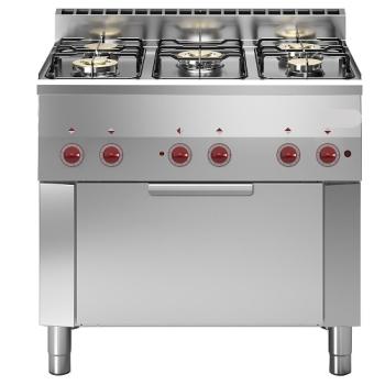 G60/5BFEV9-N (25) Gasherd 5 Brenner mit Elektro Konvektionsbackofen GN 1/1