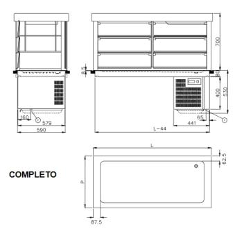 IN/RPTV12-R2 (23) EinbauKühlvitrine auf Kühlplatte mit Kältemaschine 3 GN 1/1