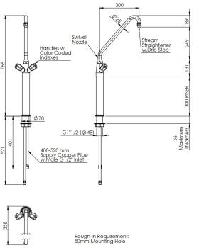 PREMIUM 20911019 1E.2203.92V.11 CW7004-HD (25) Standsäule Mischbatterie mit Schwenkhahn