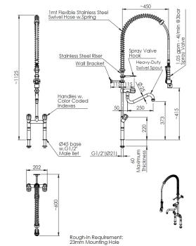 PREMIUM 20922013 3E.3016.4L.11 781199 (25) 2- Loch Geschirrwaschbrause mit Low-Flow Brausekopf Wasser- u. Energiesparbrause