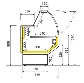 ML10/B5-R2 (23) Molina Verkaufstheke mit gebogener Frontscheibe und Reservefach - SCHWARZ