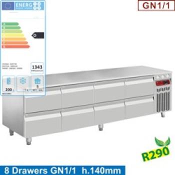 N77/R420G-9F (25) Kühlunterbau, 8x 1/2 Schubladen GN 1/1- h 100 mm