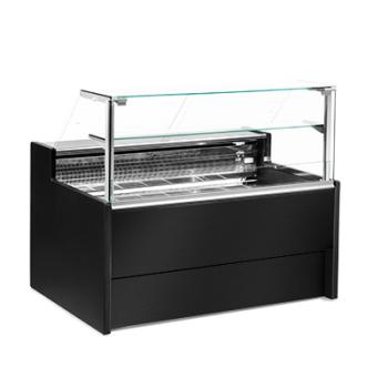 VZ15/B5-VR2 (25) Venice Verkaufstheke Umluft, Glasscheibe 90°, mit Reservefach - SCHWARZ