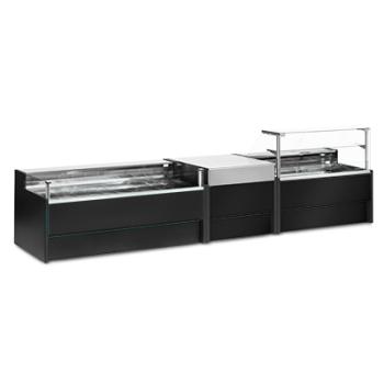 VZ25/B5-VR2 (25) Venice Verkaufstheke Umluft, Glasscheibe 90°, mit Reservefach - SCHWARZ