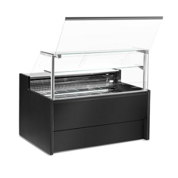 VZ15/B5-VR2 (25) Venice Verkaufstheke Umluft, Glasscheibe 90°, mit Reservefach - SCHWARZ