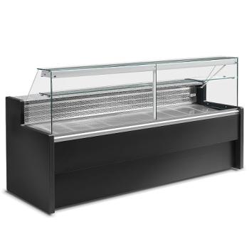 RO10/B5-R2 (25) Rome Verkaufstheke mit stiller Kühlung, gerader Scheibe 90°, inkl. Reservefach - SCHWARZ