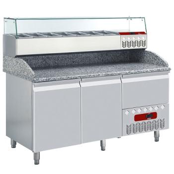 TP23/P9_SX160G/PP9 (25) Pizzakühltisch inkl.Kühl-Aufsatzvitrine, 6x GN1/4, 1x GN1/9 h150 mm