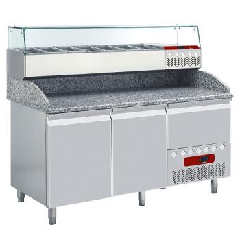 TP23/P9_SY160G/PP9 (25) Pizzakühltisch inkl.Kühl-Aufsatzvitrine, 6x GN 1/3