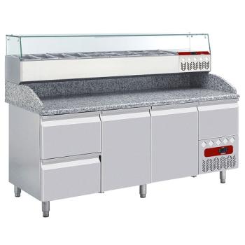 TP261/P9_SX198G/PP9 (25) Pizzakühltisch inkl.Kühl-Aufsatzvitrine, GN 9x 1/4
