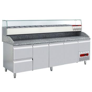 TP361/P9_SY249G/PP9 (25) Pizzakühltisch inkl.Kühl-Aufsatzvitrine, GN 11x 1/3, 1x 1/9