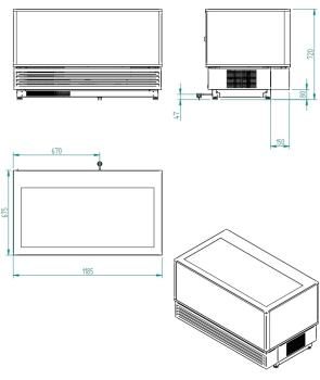 VRDG-B1-R2 (25) Vitrine Kühlvitrine, EN oder GN, Umluft, 3 Ebenen, SCHWARZ