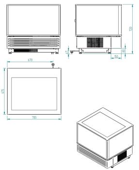 VRDP-B1-R2 (25) Vitrine Kühlvitrine, EN oder GN, Umluft, 3 Ebenen, SCHWARZ