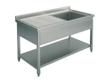 GLA0005 (24) M Spültisch mit 1 Becken rechts, Abtropffläche links, Grundboden, 120x60