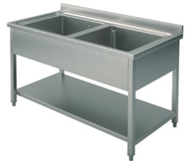 GAL0012 (24) M Spültisch mit 2 Becken und Grundboden 140x70