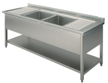 GLA0017 (24) Spültisch mit 2 Becken, 2 Abtropfflächen, Grundboden, 200x70