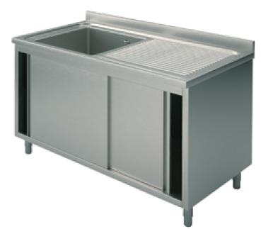 GLA0022 (24) M Spülschrank mit 1 Becken links, Abtropffläche rechts, Schiebetüren, 120x60