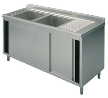 SLA2GD1606 (24) M Spülschrank mit 2 Becken links, Abtropffläche rechts, Schiebetüren, 160x60