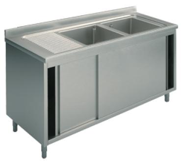 SLA2GS1806 (24) M Spülschrank mit 2 Becken rechts, Abtropffläche links, Schiebetüren, 180x60