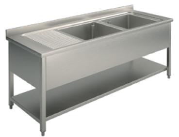 SLG2GS1656 (24) M Spültisch mit 2 Becken rechts, Abtropffläche links, Grundboden, 160x60
