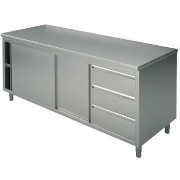 STNC36016 (24) M Edelstahl-Arbeitsschrank mit Schiebetüren, Schubladen rechts, 1600x600x850mm