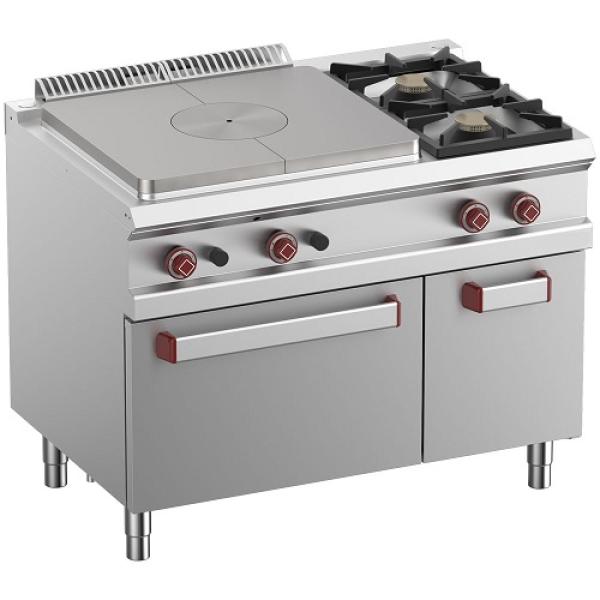 G7/T2BFA11-N (25) Gas Glühplatte, 2 Brenner, Gasbackofen GN 2/1, Unterbau GN1/1, 110x70x85