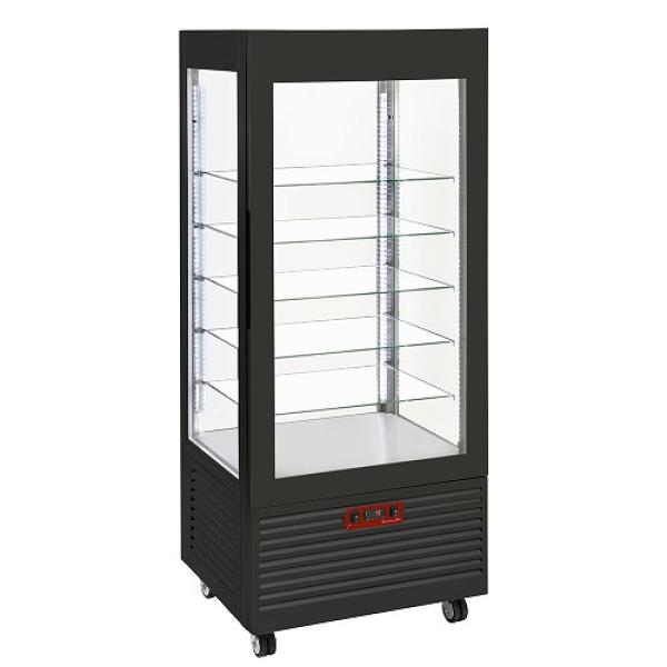 INN/VN-B9-R2 (25) Panorama Vitrine 4 Seiten T° positiv, 5 Regale aus Glas, belüftet, 480 Lit., SCHWARZ