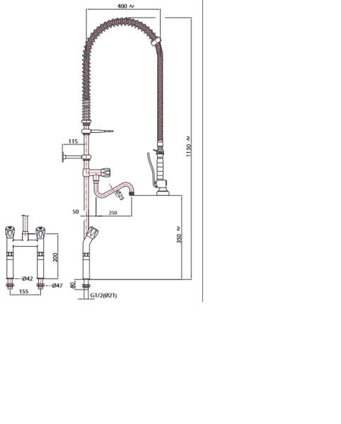 PREMIUM 20922013 3E.3016.4L.11 781199 (25) 2- Loch Geschirrwaschbrause mit Low-Flow Brausekopf Wasser- u. Energiesparbrause