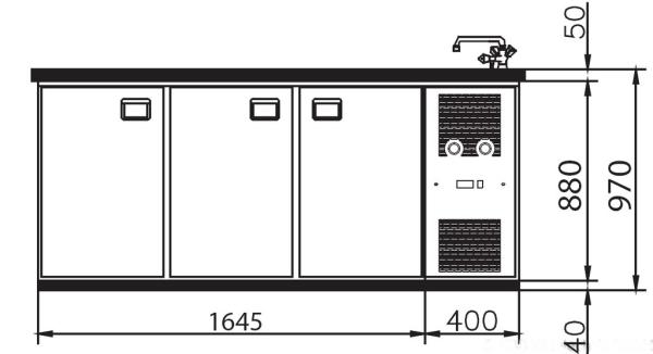 London 304174 04175 (25) K Getränketheke, 1 Becken, 3 Türen, Thekenabdeckung mit Wulstrand
