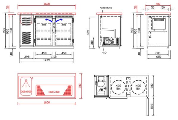 Paris (25) K 304340 304341 304342 304343 Getränketheke mit Abdeckung, 1 Becken, 1 Türe