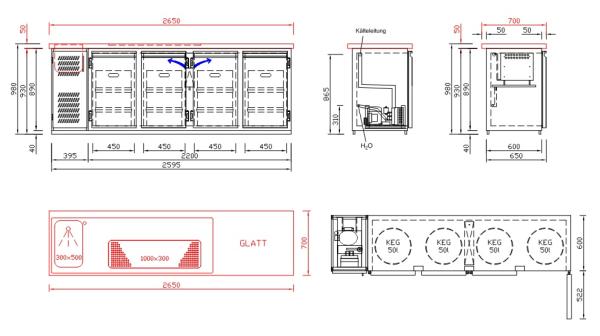 Palermo (25) K 304370 304371 304372 304373 Getränketheke mit Abdeckung, 1 Becken, 4 Türen