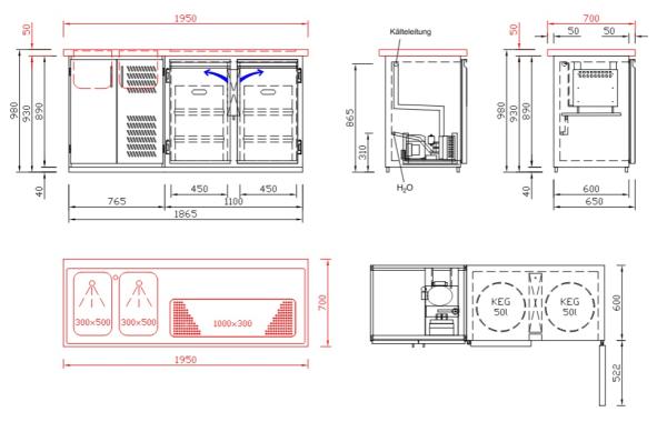 Bergamo (25) K 304370 304371 304372 304373 Getränketheke mit Abdeckung, 2 Becken, 2 Türen