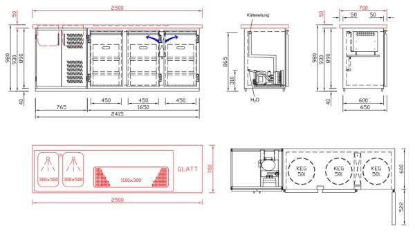 Bristol (25) K 304380 304381 304382 304383 Getränketheke mit Abdeckung, 2 Becken, 3 Türen