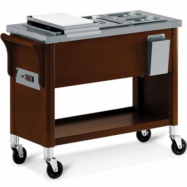 CMB-312W (25) Wagen aus Holz, Bain-Marie Becken 3x GN 1/2