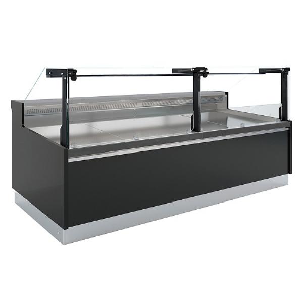 DPT17-V5 (25) Porto Verkaufstheke Umluft, Glasscheibe 90°, mit Reservefach - SCHWARZ