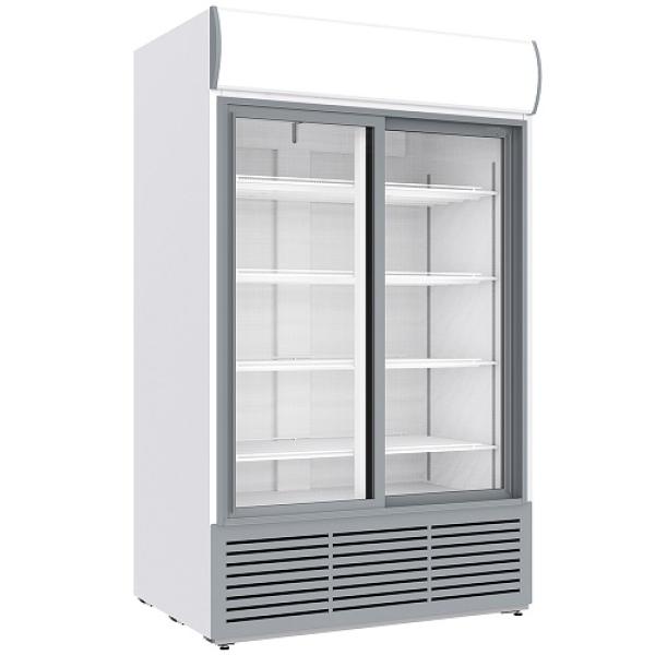 DRK12-CW DRINK-110S/R2 (25) Getränkekühlschrank mit Doppelschiebetüren, 1230 Liter, mit Leuchtkasten, weiß