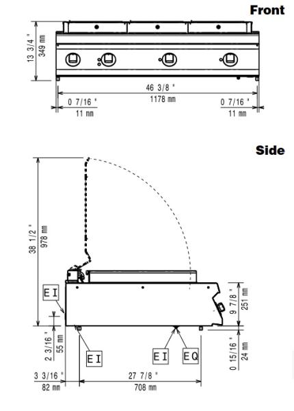 E22/GPLP3-HP (25) Elektro-Vapor-Grill HP 1200mm - TOP