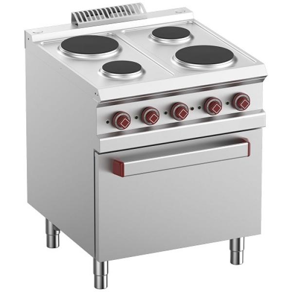 E7/4PF7-N (25) Elektroherd 4 Platten mit Elek. Backofen GN 2/1 und Elek. Grill, 70x70x85