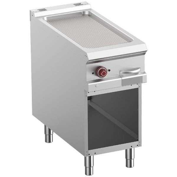 E9/PRA4-N (25) Elektro-Grillplatte, gerillt, Modul 1/2, offener Unterbau.