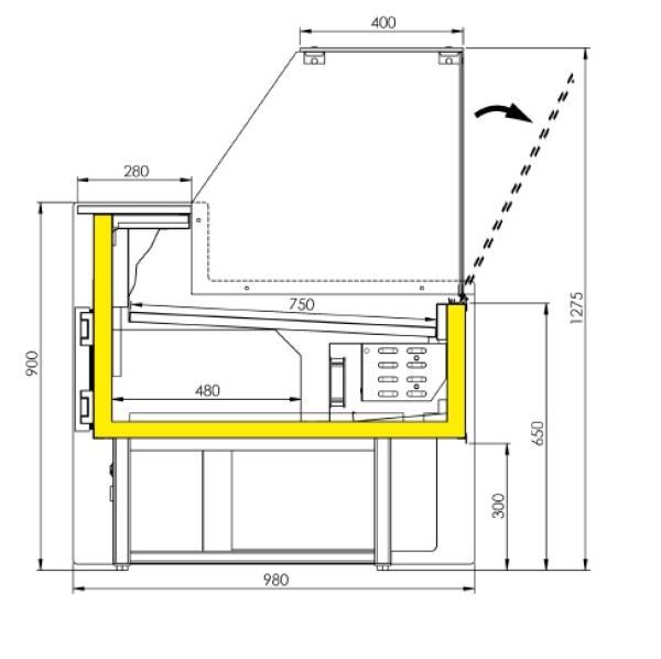 FC15/B5-VR2 (25) Florence Verkaufstheke Umluft mit gerader Glasscheibe 90°, mit Reservefach - SCHWARZ