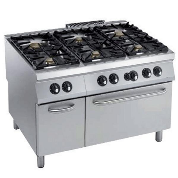 G22/6BFA12-N (25) Gasherd 6 Brenner auf Gasbackofen GN2/1, neutraler Unterbau