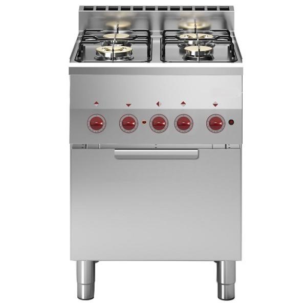 G60/4BFEV6-N (25) Gasherd 4 Brenner und Elektro Konvektionsbackofen GN 2/3