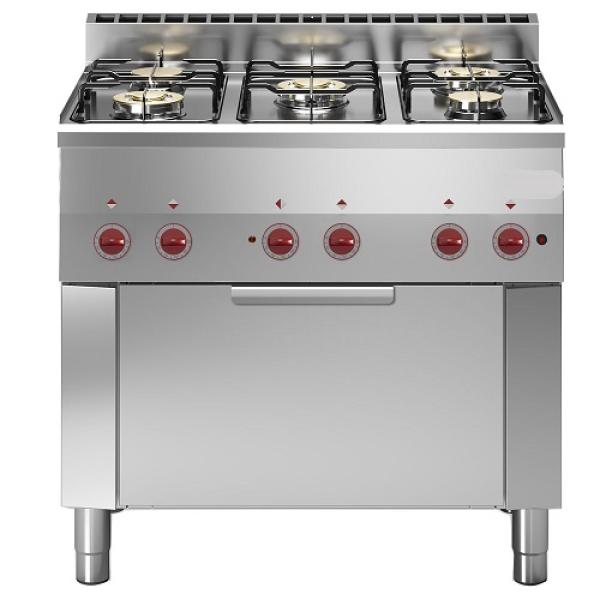 G60/5BFEV9-N (25) Gasherd 5 Brenner mit Elektro Konvektionsbackofen GN 1/1