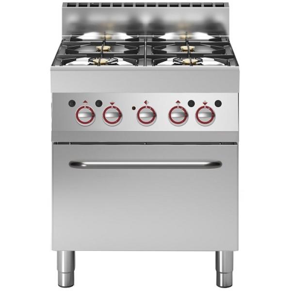 G65/4BFEV7-N (25) Gasherd 4 Brenner mit Elektro Konvektionsofen GN1/1