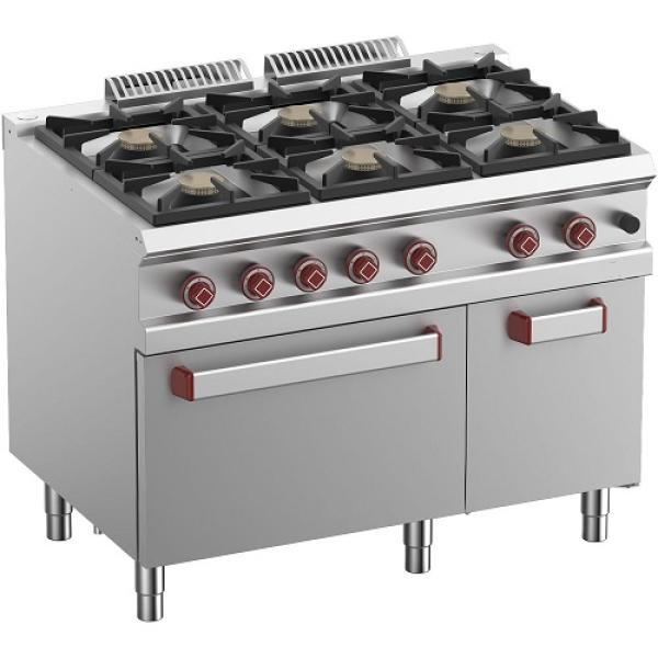 G7/6BFA11-N (25) Gasherd 6 Brenner mit Gasbackofen GN 2/1 und neutralem Unterbrau, 110x70x850