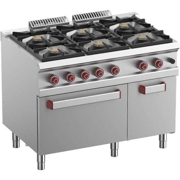 G7/6BFA11-N G7/6BFA11 (23) Gasherd 6 Brenner mit Gasbackofen GN 2/1 und neutralem Unterbrau, 110x70x850